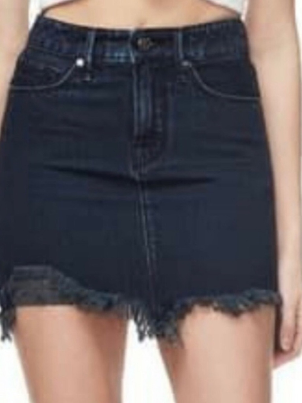 Good American Dark Black Raw Hem Denim Mini Skirt